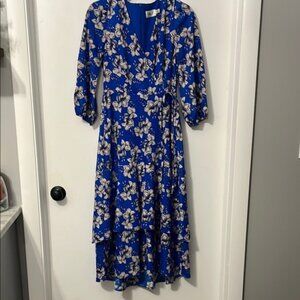 Eliza J Royal Blue Floral Tiered Midi Dress Size 2